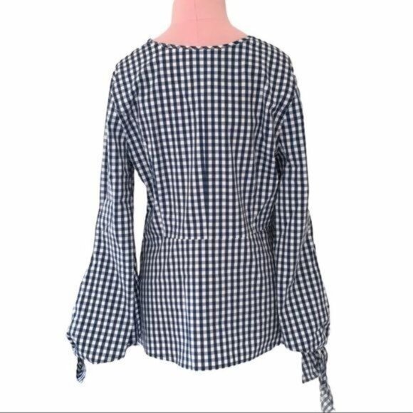 J. Crew poplin tie-sleeve top in Sailor Blue Gingham Size Small NWT - Picture 6 of 8
